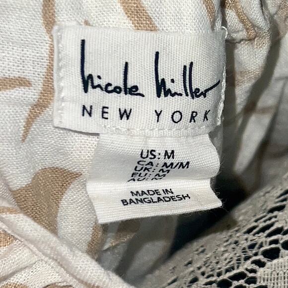 Nicole Miller Linen Maxi Dress POCKETS! Women’s SIZE MEDIUM Cream & Tan - Picture 3 of 8